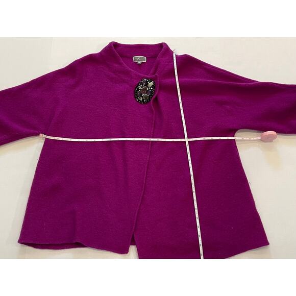 JM Collection Wool Magenta / Purple Open Cardigan / Duster, Jeweled Closure, M - Picture 10 of 12